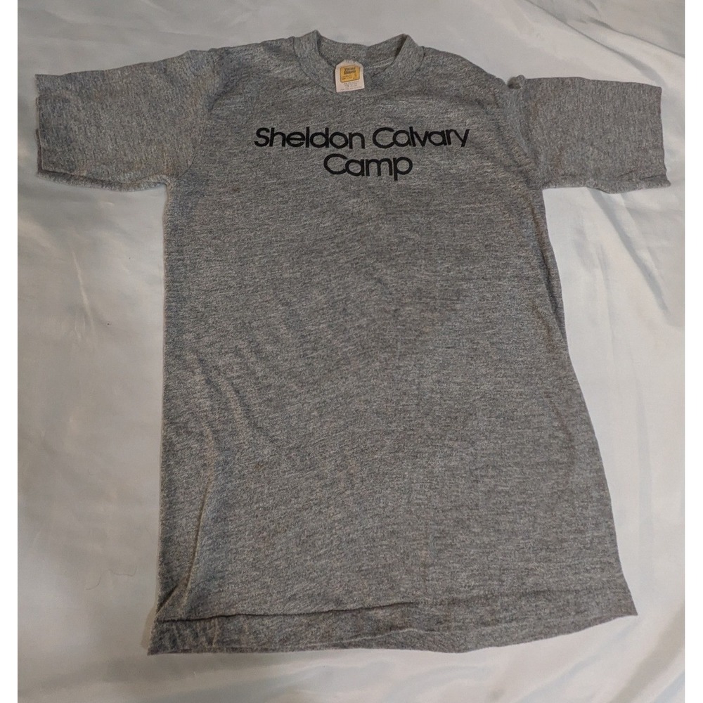 Velva Sheen Graphic T-Shirt Women Small Gray Good Vintage Sheldon Calvary Camp